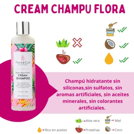 Flora and Curl Rose Water and Honey Cream Champú 300ml - 1